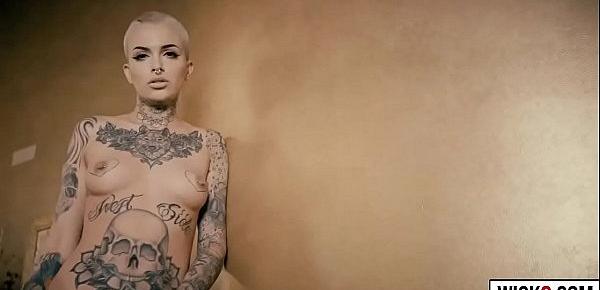  Tattooed short hair blonde Leigh Raven sucking a huge boner drooling all over the shaft